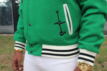 Load image into Gallery viewer, Money Green Byron Collar Varsity Jacket