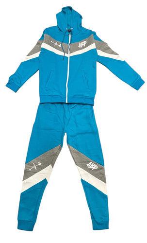 “Phresh Again” Sweat Suit (Teal x Light Gray)