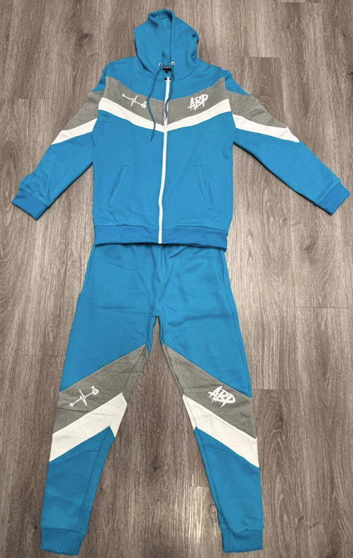 “Phresh Again” Sweat Suit (Teal x Light Gray)