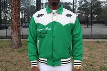 Cargar imagen en el visor de la galería, Money Green Byron Collar Varsity Jacket